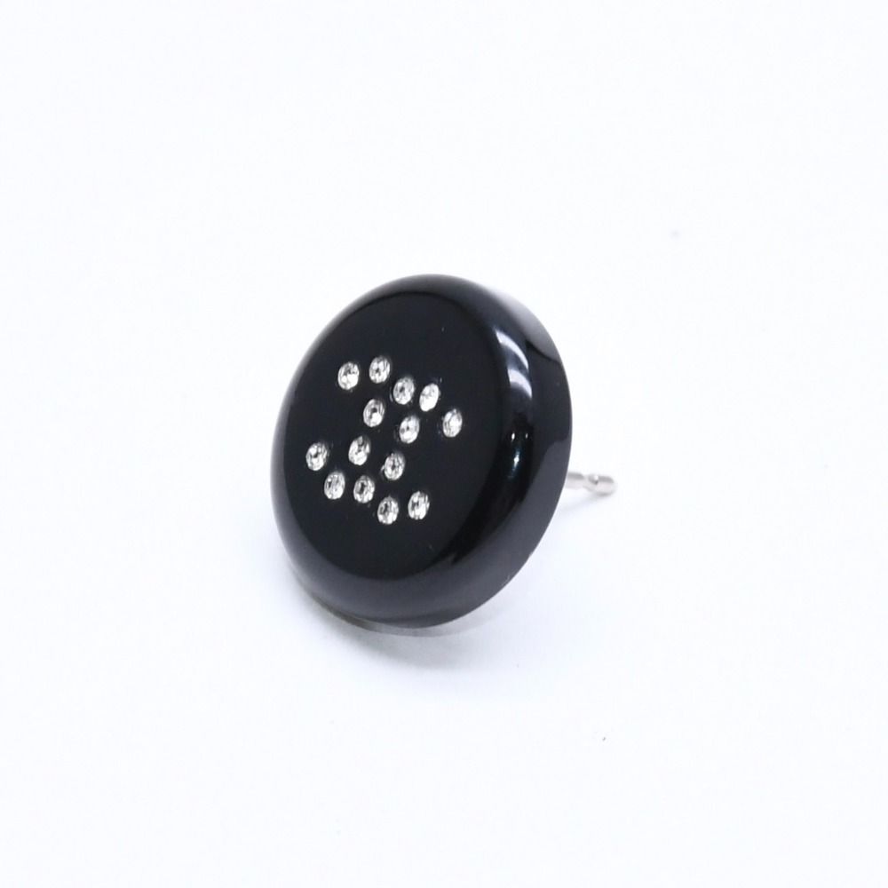 Chanel CC Logo Stud Single Earrings Stamp Black Rhinestone Plastic — view 2