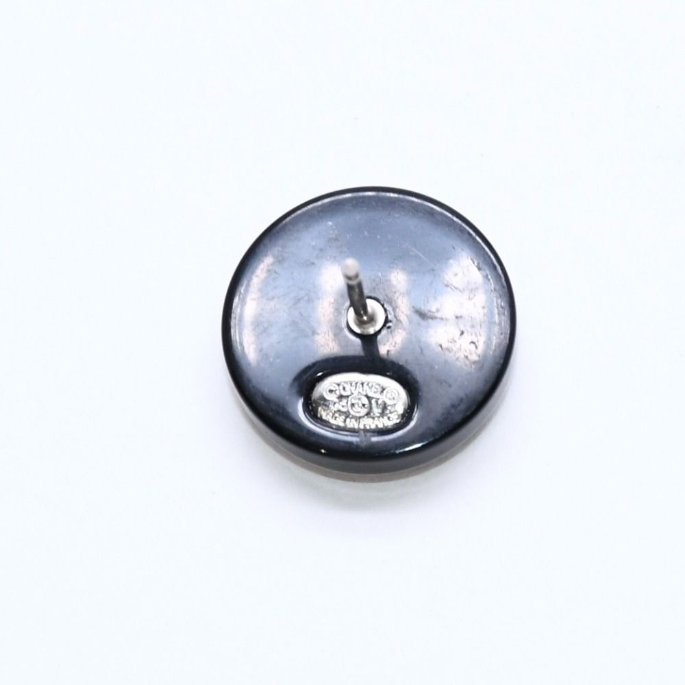 Chanel CC Logo Stud Single Earrings Stamp Black Rhinestone Plastic — view 7