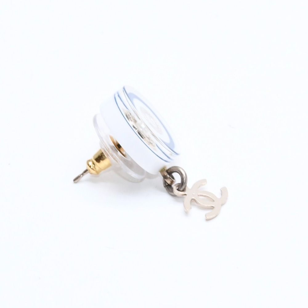 Chanel CC Logo Stud Earrings 05C Stamp Resin Metal White Gold — view 4