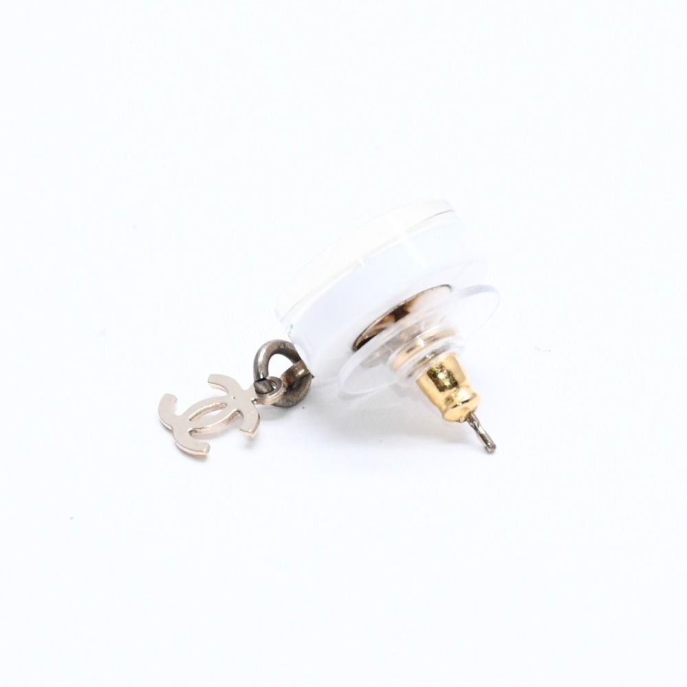 Chanel CC Logo Stud Earrings 05C Stamp Resin Metal White Gold — view 3