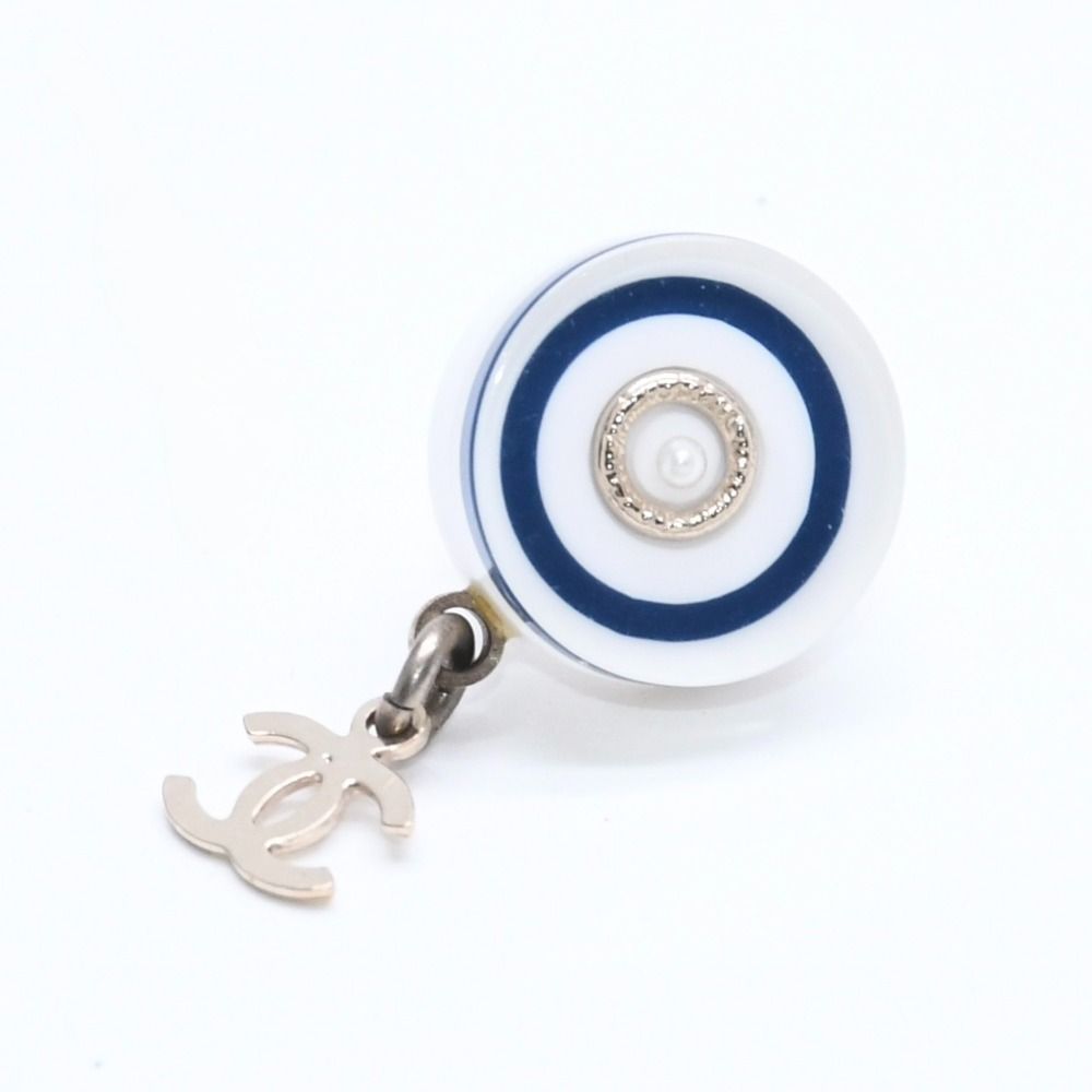 Chanel CC Logo Stud Earrings 05C Stamp Resin Metal White Gold — view 2