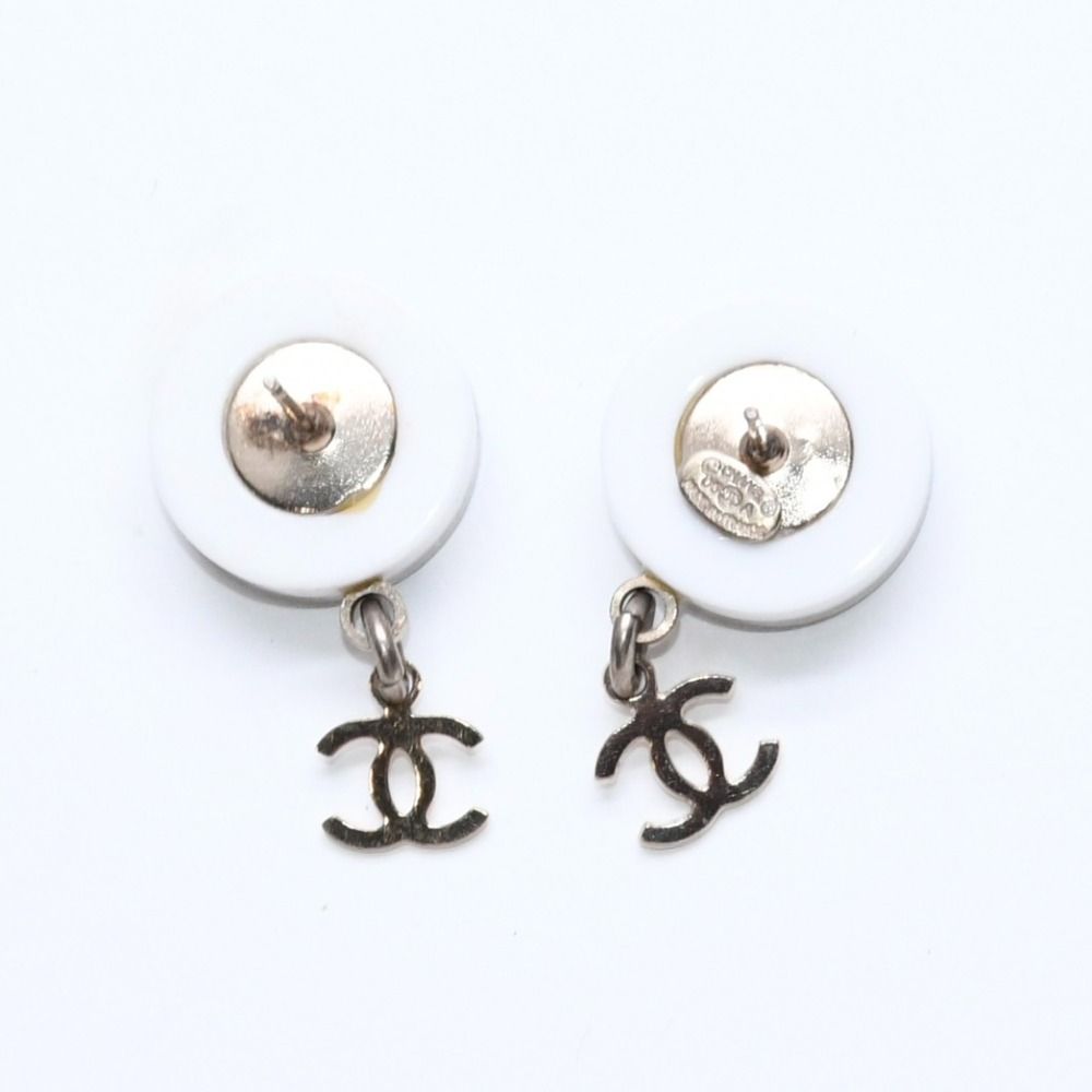 Chanel CC Logo Stud Earrings 05C Stamp Resin Metal White Gold — view 6