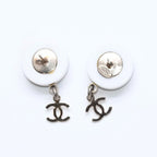 Chanel CC Logo Stud Earrings 05C Stamp Resin Metal White Gold — view 6