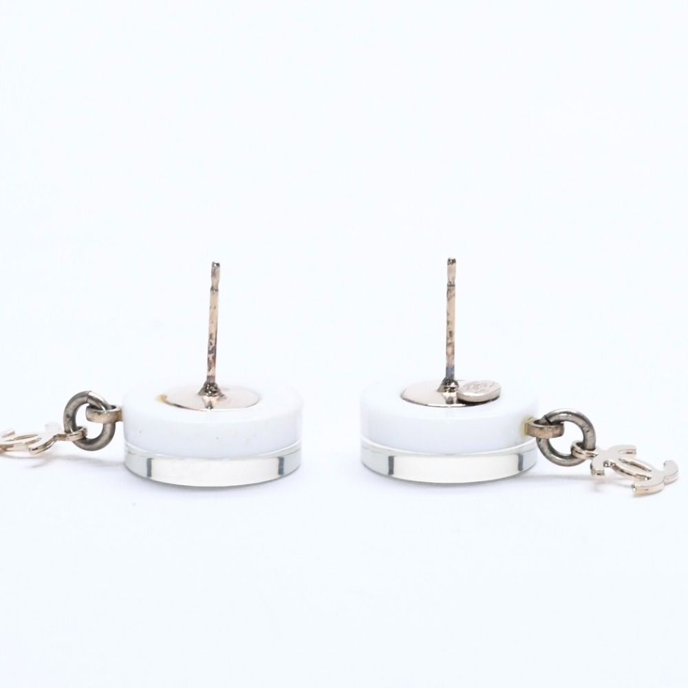 Chanel CC Logo Stud Earrings 05C Stamp Resin Metal White Gold — view 7