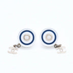 Chanel CC Logo Stud Earrings 05C Stamp Resin Metal White Gold