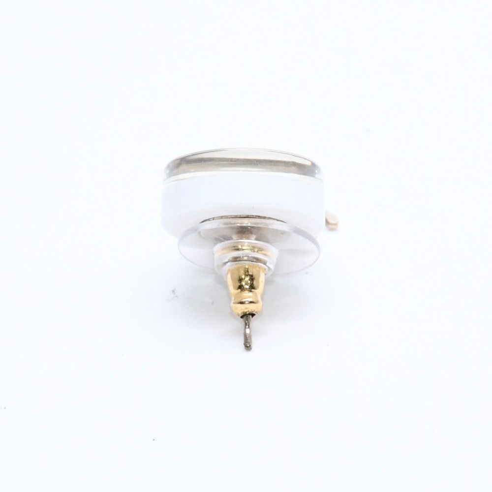 Chanel CC Logo Stud Earrings 05C Stamp Resin Metal White Gold — view 5