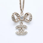 Chanel CC Logo Ribbon Necklace 11P Stamp Metal Rhinestone 42 — view 2