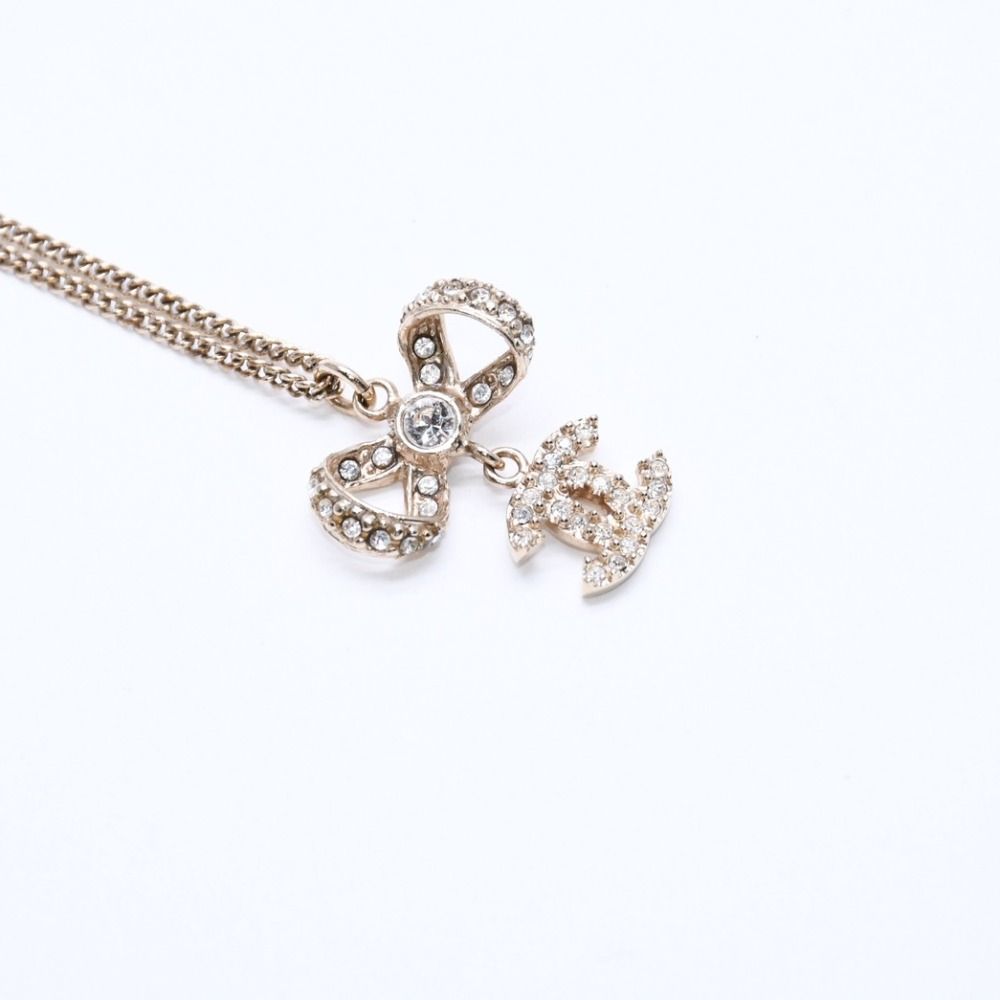 Chanel CC Logo Ribbon Necklace 11P Stamp Metal Rhinestone 42 — view 4
