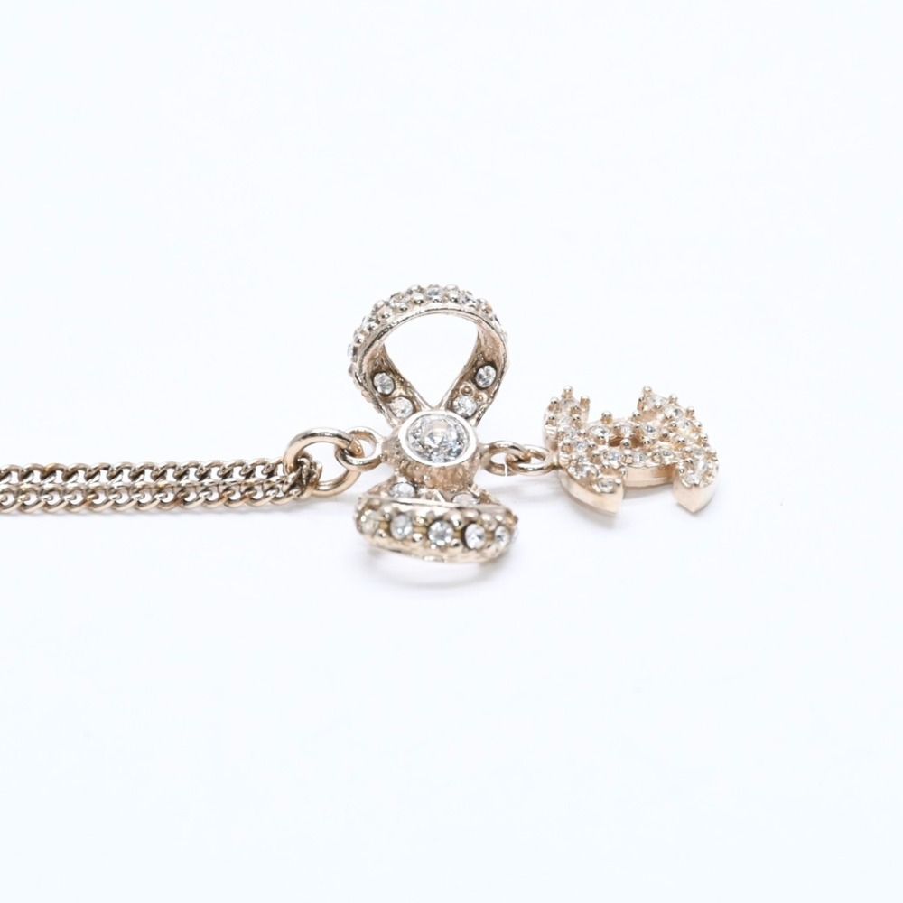 Chanel CC Logo Ribbon Necklace 11P Stamp Metal Rhinestone 42 — view 5