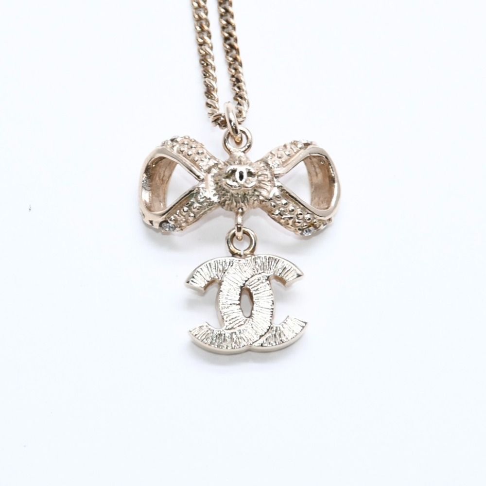 Chanel CC Logo Ribbon Necklace 11P Stamp Metal Rhinestone 42 — view 8