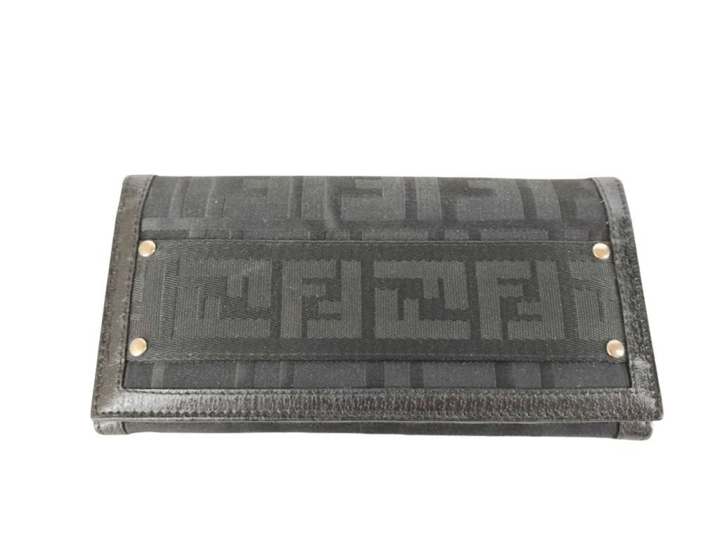 Fendi Wallet Zucca Black Canvas Leather Bifold Silver