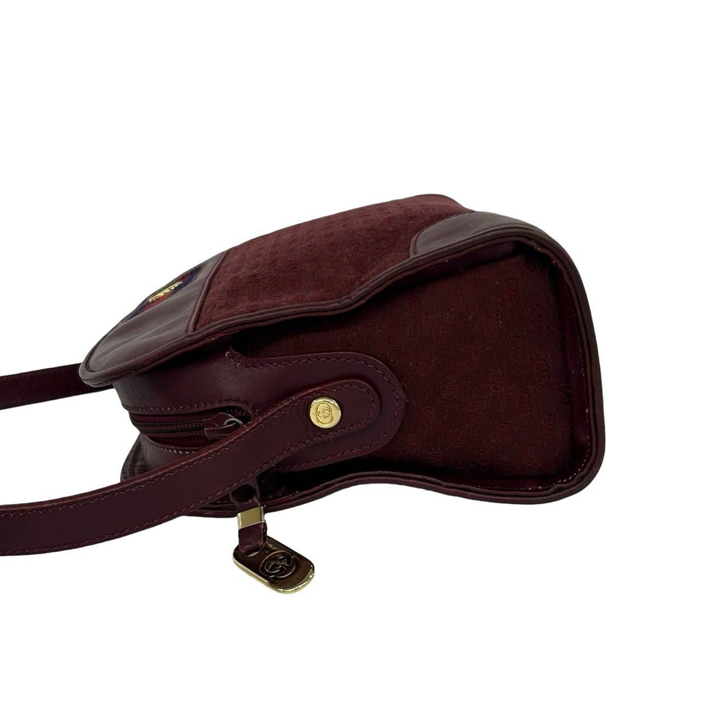 Gucci Vintage Sherry Line Micro GG Logo Canvas Leather Shoulder Bag Wine Red — view 5