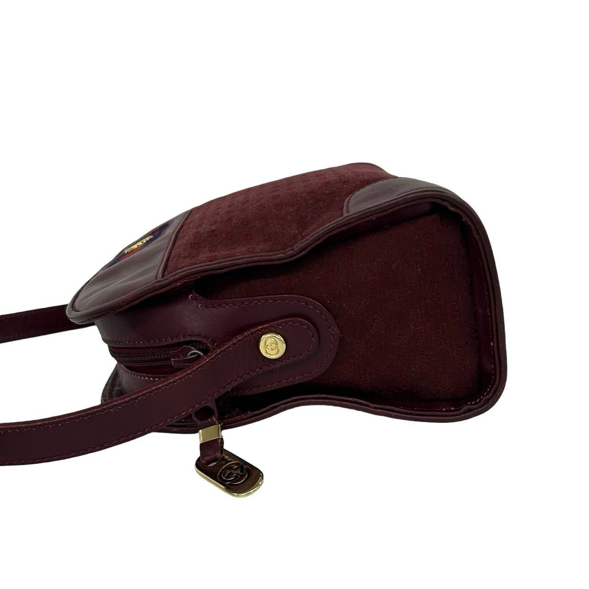 Gucci Vintage Sherry Line Micro GG Logo Canvas Leather Shoulder Bag Wine Red — view 5