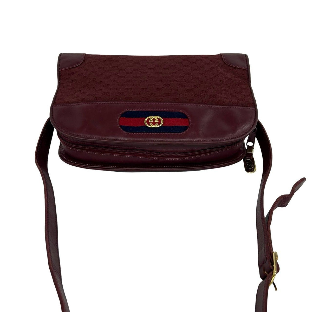 Gucci Vintage Sherry Line Micro GG Logo Canvas Leather Shoulder Bag Wine Red — view 4