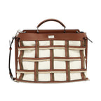 Fendi Peekaboo Iconic Essential 2-Way Shoulder Bag Brown Silver Canvas Leather