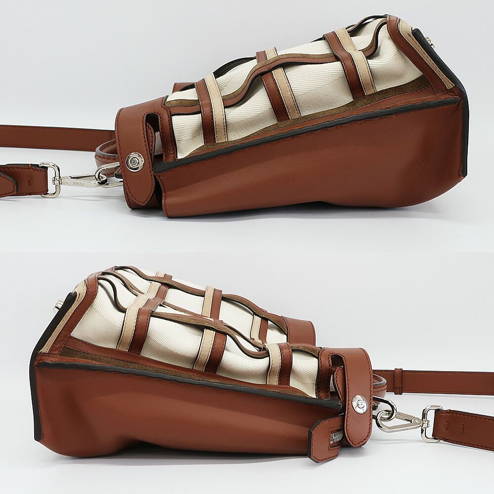 Fendi Peekaboo Iconic Essential 2-Way Shoulder Bag Brown Silver Canvas Leather — view 4