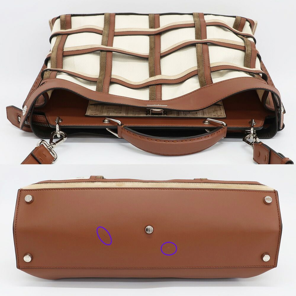 Fendi Peekaboo Iconic Essential 2-Way Shoulder Bag Brown Silver Canvas Leather — view 3