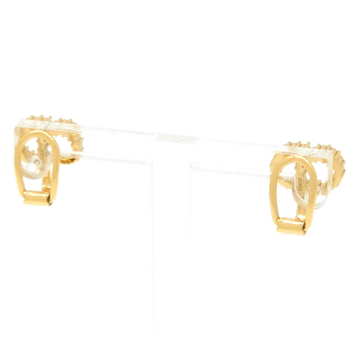 Dior Clair D Lune Clip Earrings White Crystal CD Signature Gold Tone Metal