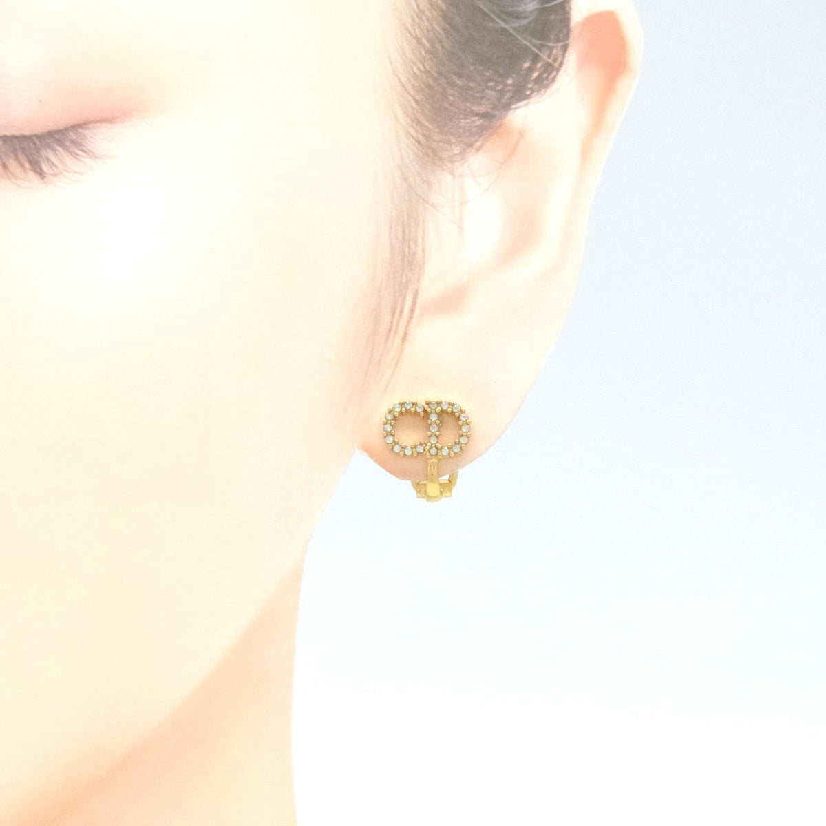 Dior Clair D Lune Clip Earrings White Crystal CD Signature Gold Tone Metal — view 2