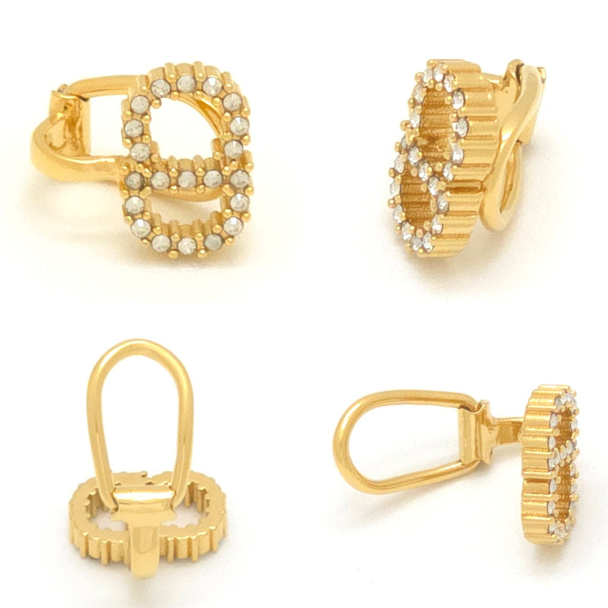 Dior Clair D Lune Clip Earrings White Crystal CD Signature Gold Tone Metal — view 6