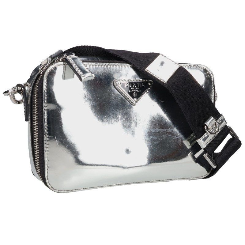 Prada Triangle Logo Metallic Leather Shoulder Bag