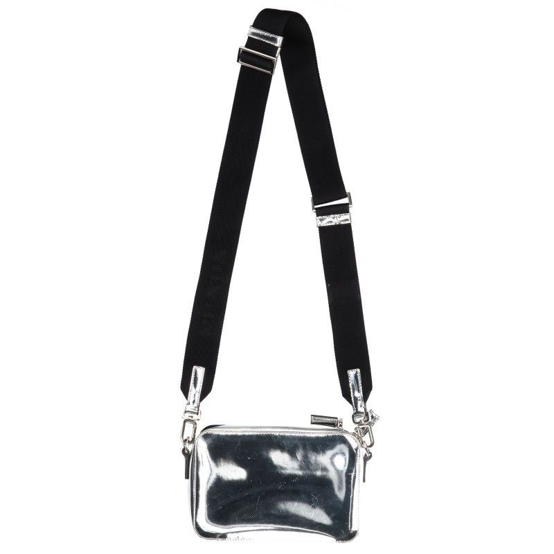 Prada Triangle Logo Metallic Leather Shoulder Bag — view 2