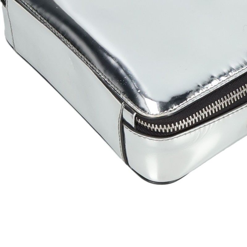 Prada Triangle Logo Metallic Leather Shoulder Bag — view 4