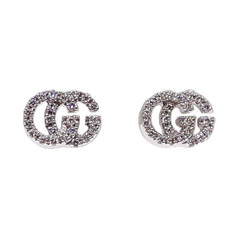 Gucci Earrings 18k White Gold Double G Studs Diamond