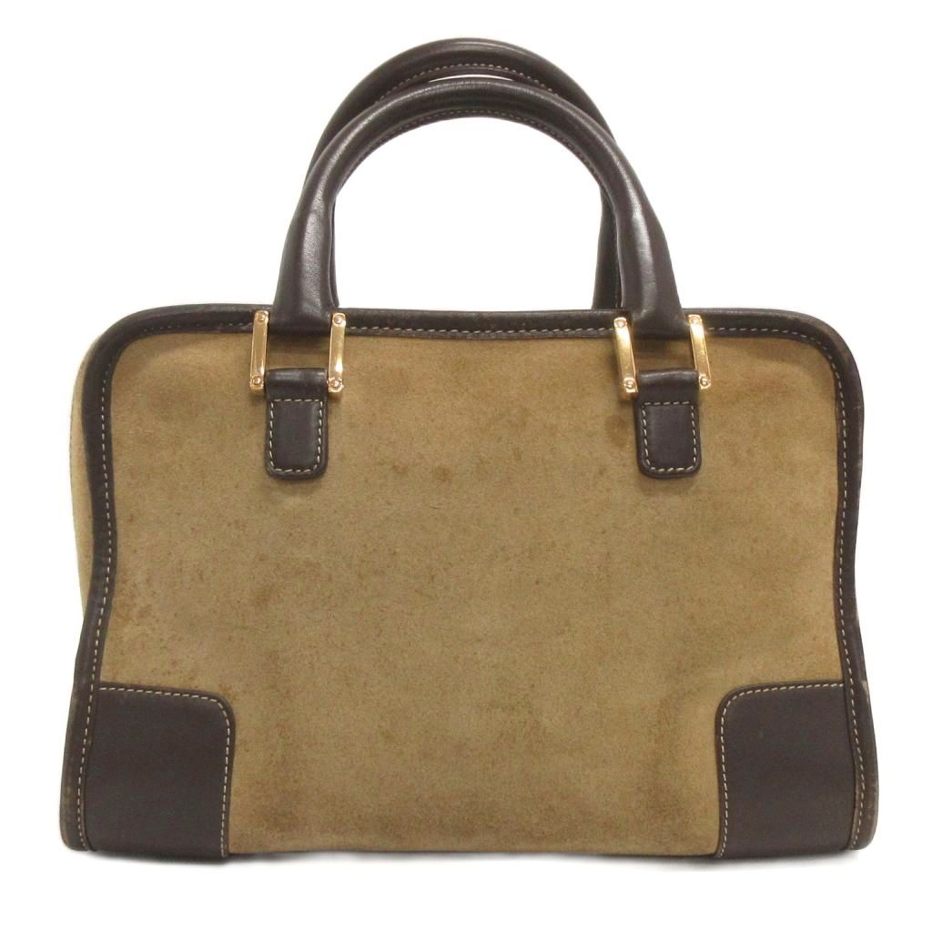 Loewe Amazona 26 Handbag Suede Leather Square Green Brown Khaki Bag — view 3