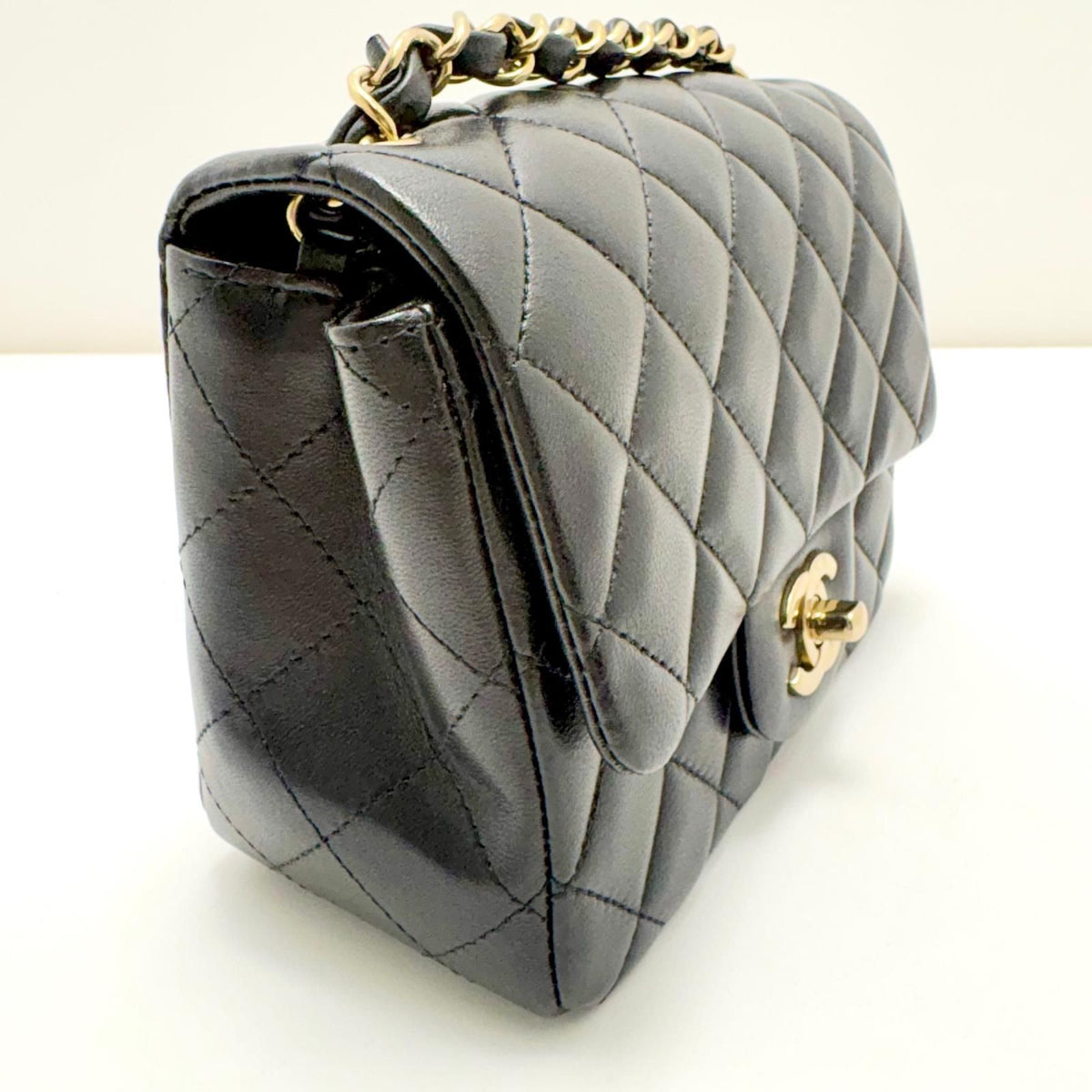 Chanel Mini Quilted 16 Chain Shoulder Black Lambskin Bag — view 3