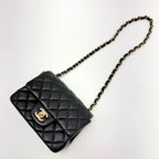 Chanel Mini Quilted 16 Chain Shoulder Black Lambskin Bag — view 5