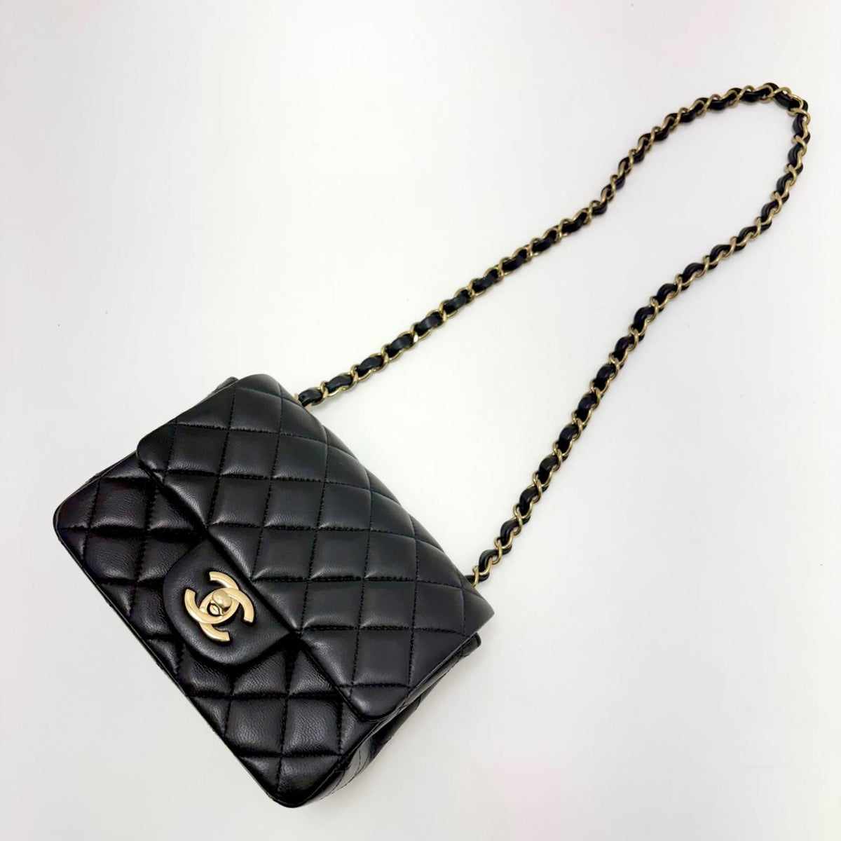 Chanel Mini Quilted 16 Chain Shoulder Black Lambskin Bag — view 5