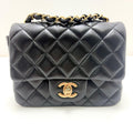 Chanel Mini Quilted 16 Chain Shoulder Black Lambskin Bag