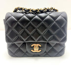 Chanel Mini Quilted 16 Chain Shoulder Black Lambskin Bag