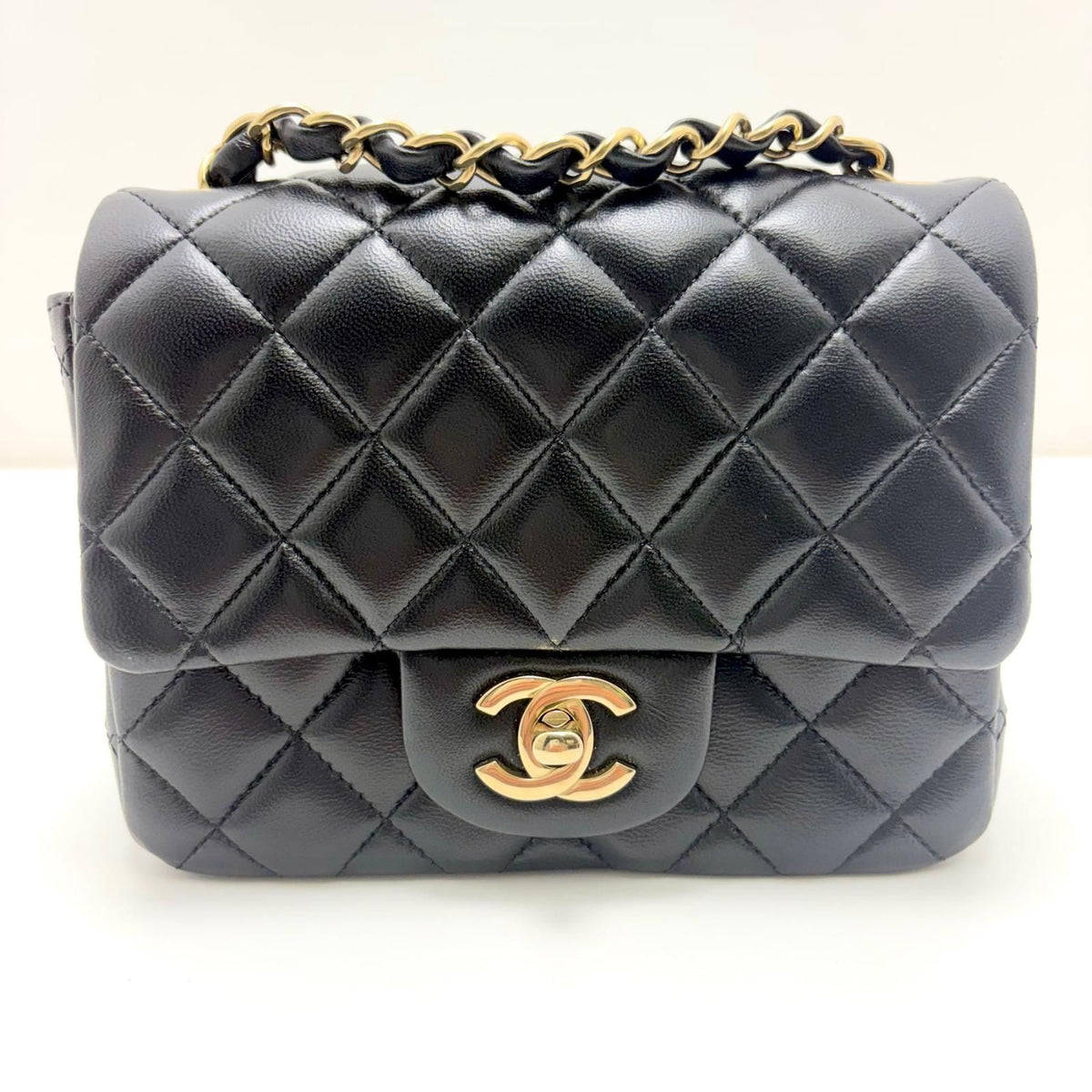 Chanel Mini Quilted 16 Chain Shoulder Black Lambskin Bag