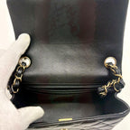 Chanel Mini Quilted 16 Chain Shoulder Black Lambskin Bag — view 6