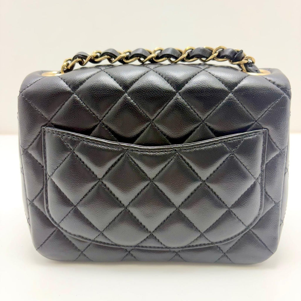 Chanel Mini Quilted 16 Chain Shoulder Black Lambskin Bag — view 2