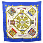 Hermes Carre 90 les Tambour Drum Blue Silk Scarf