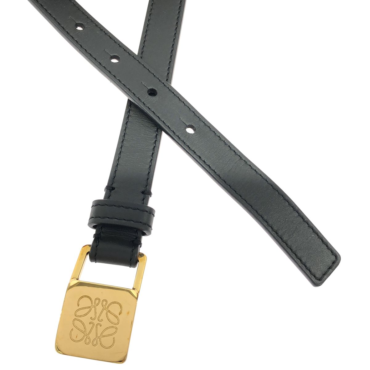 Loewe Anagram Square Buckle Leather Narrow Belt Black 80/32 — view 2