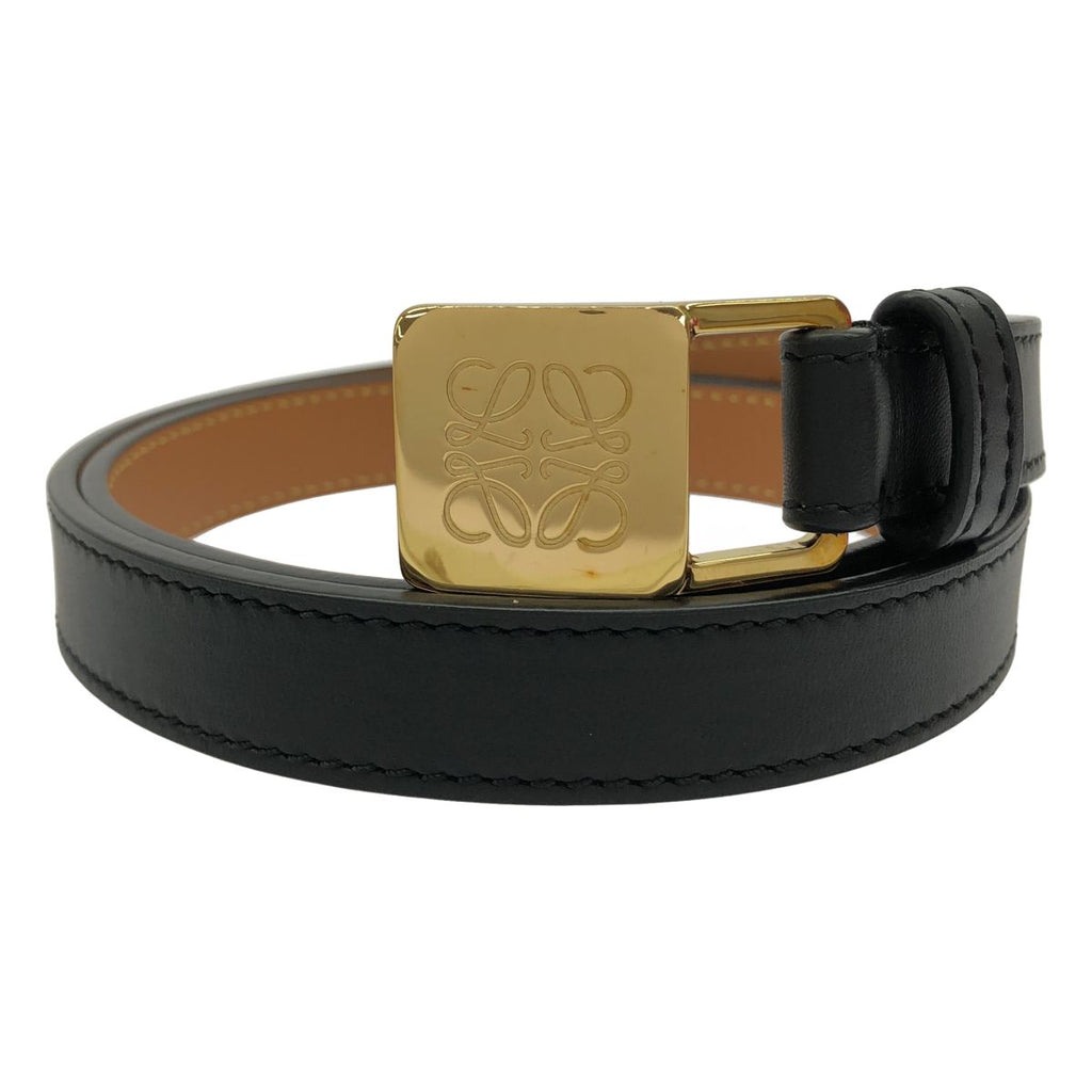 Loewe Anagram Square Buckle Leather Narrow Belt Black 80/32