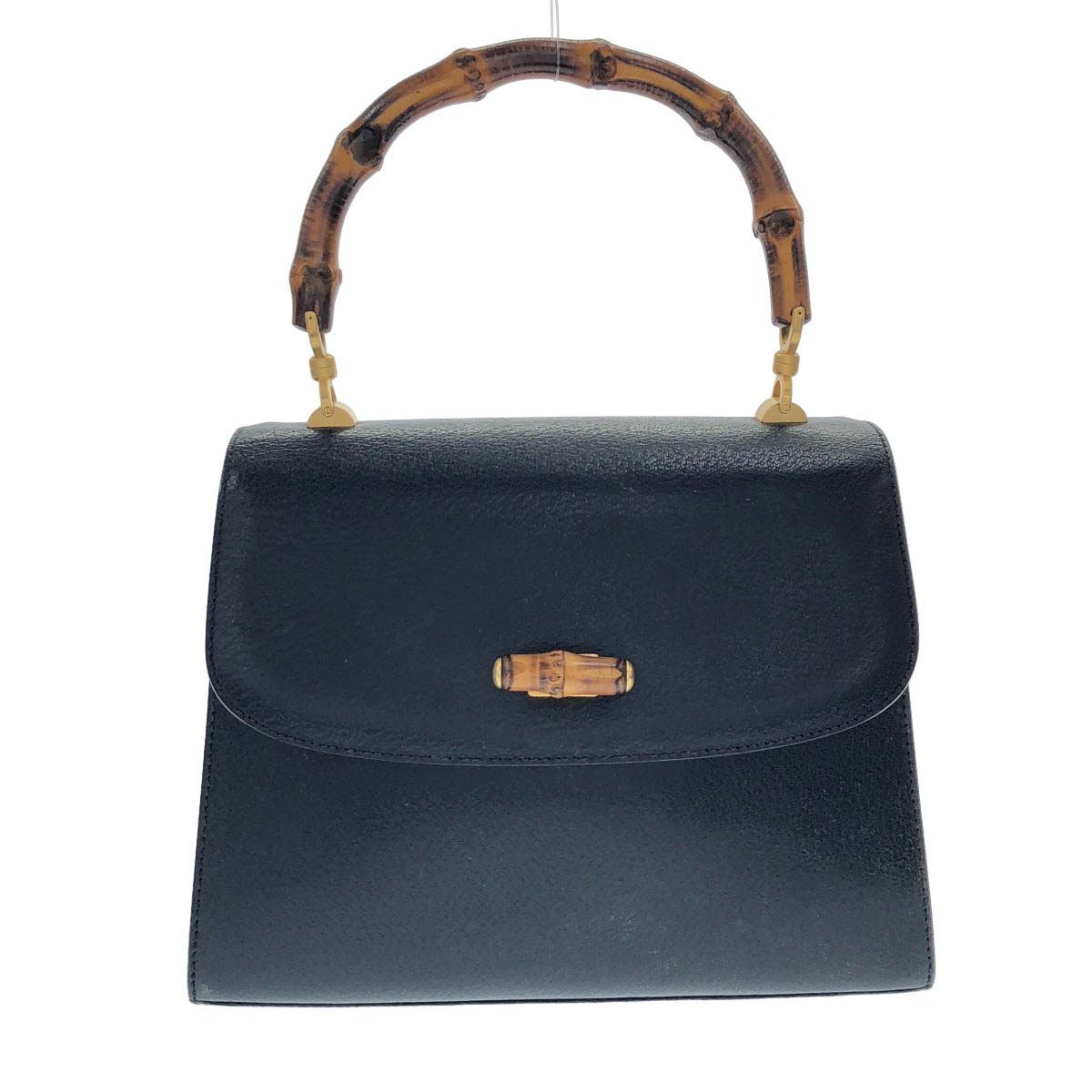 Gucci Vintage Bamboo Handle Leather Bag Blue