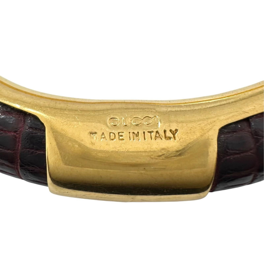 Gucci GG Logo Leather Brown Red Bracelet Gold — view 5