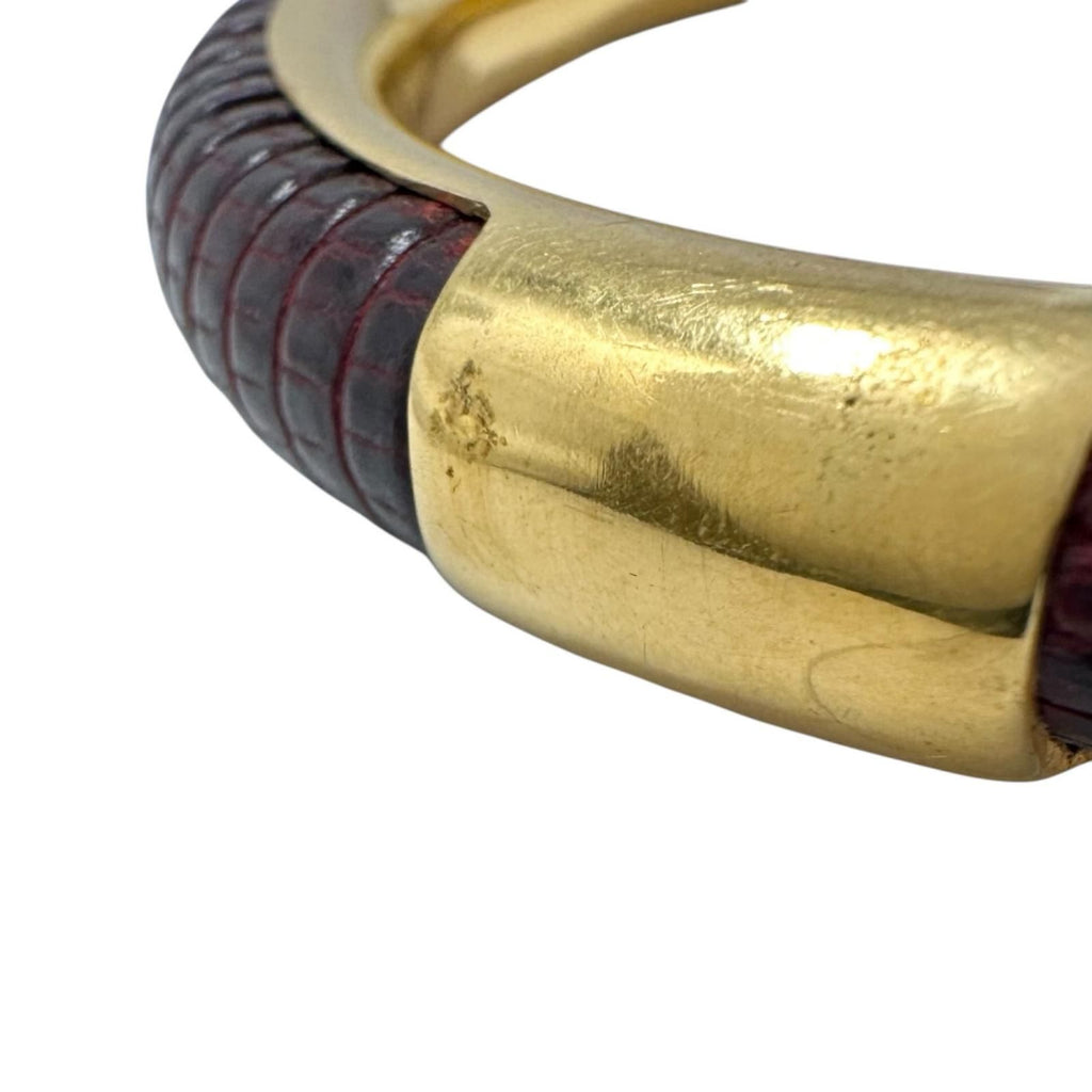 Gucci GG Logo Leather Brown Red Bracelet Gold — view 6