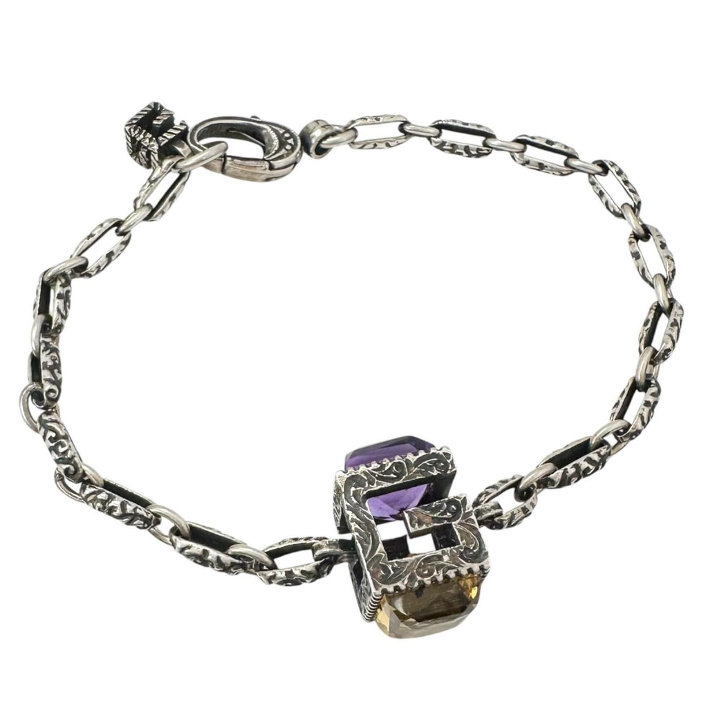 Gucci Square G-cube 925 Sterling Silver Yellow Purple Bracelet
