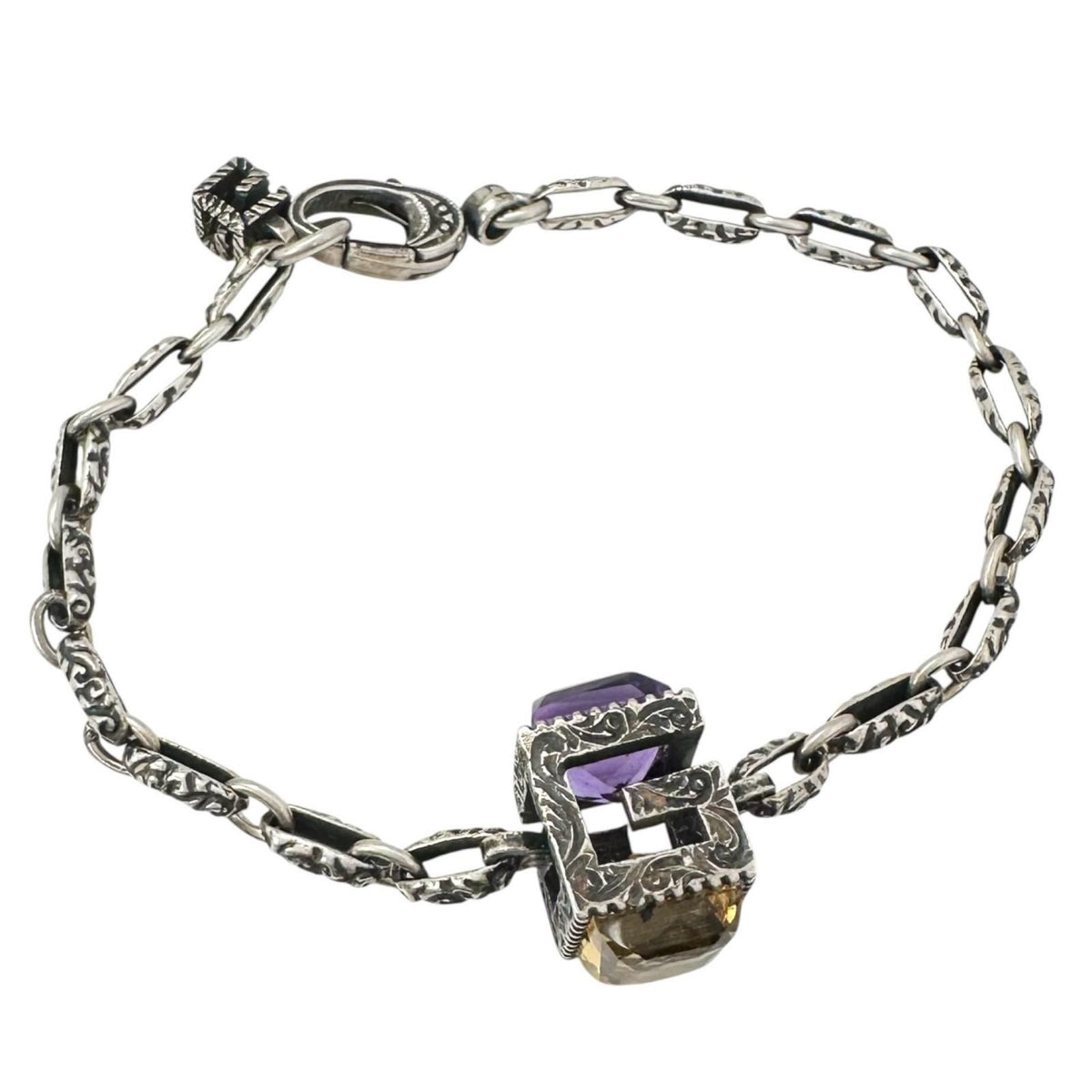 Gucci Square G-cube 925 Sterling Silver Yellow Purple Bracelet