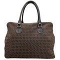 Fendi Zucchino Leather Canvas Brown Black Handbag Silver