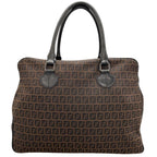Fendi Zucchino Leather Canvas Brown Black Handbag Silver