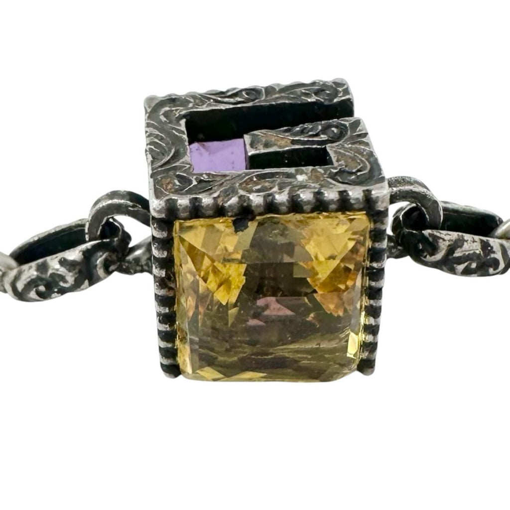 Gucci Square G-cube 925 Sterling Silver Yellow Purple Bracelet — view 5