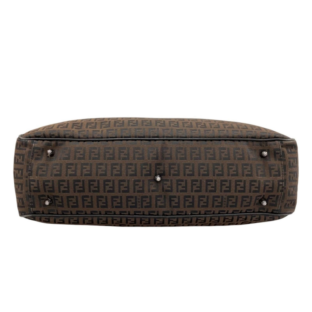 Fendi Zucchino Leather Canvas Brown Black Handbag Silver — view 3