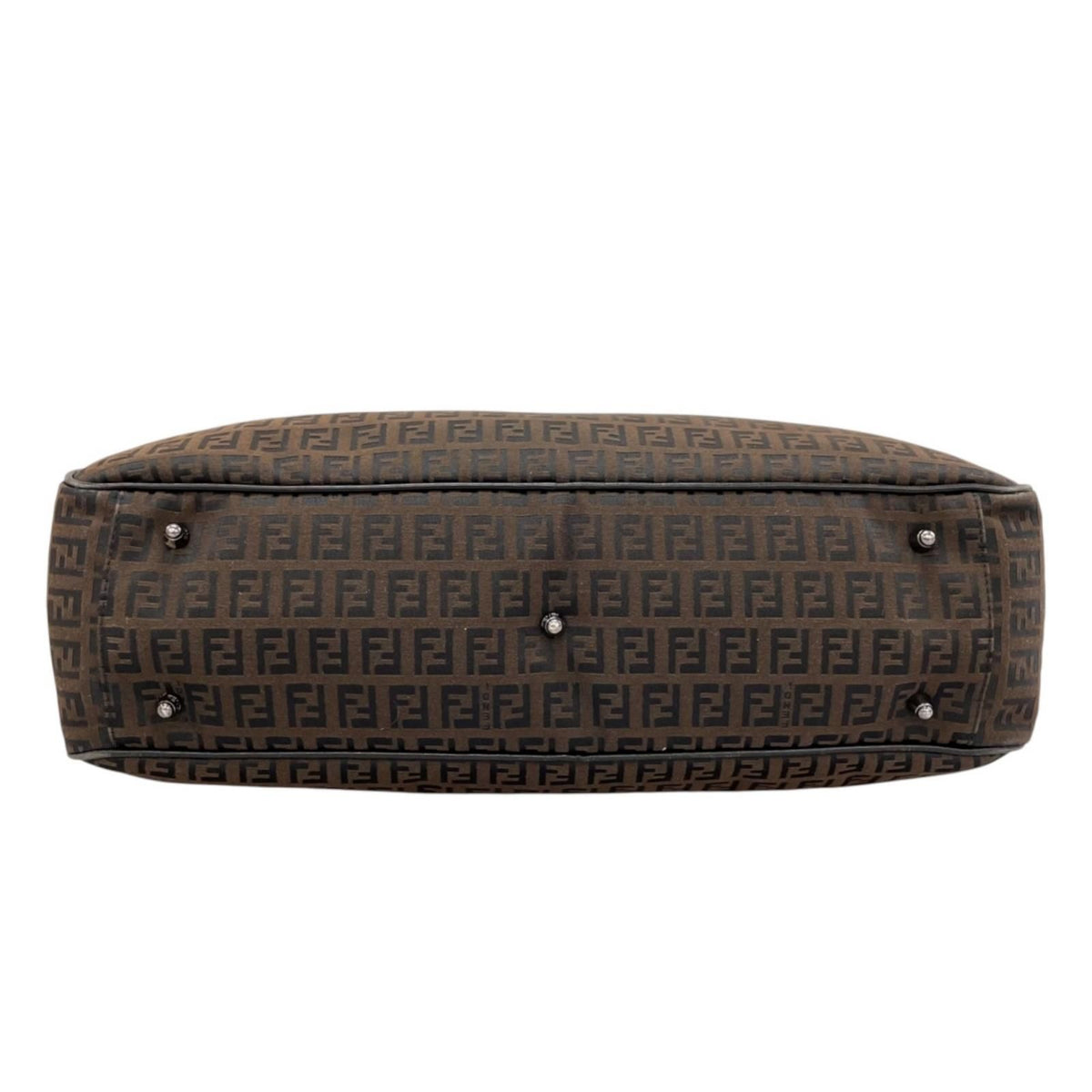 Fendi Zucchino Leather Canvas Brown Black Handbag Silver — view 3